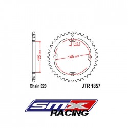 Couronne JT 37 dents acier pas 520 pour 250-350-700 Raptor / YFZ / YFZR