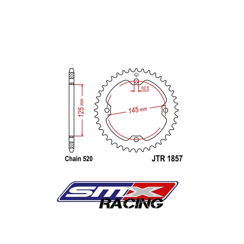 Couronne JT 37 dents acier pas 520 pour 250-350-700 Raptor / YFZ / YFZR